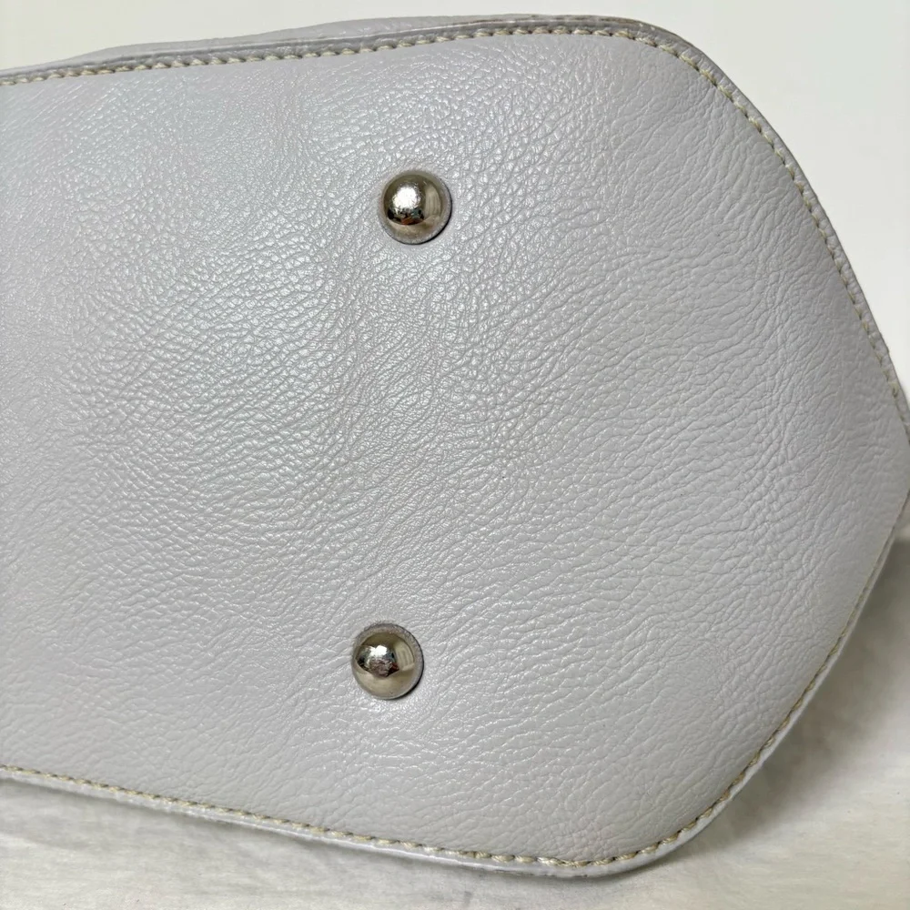 NINE WEST Vintage 90s Y2K faux leather light grey minimalist neutral tote bag - Picture 8 of 16